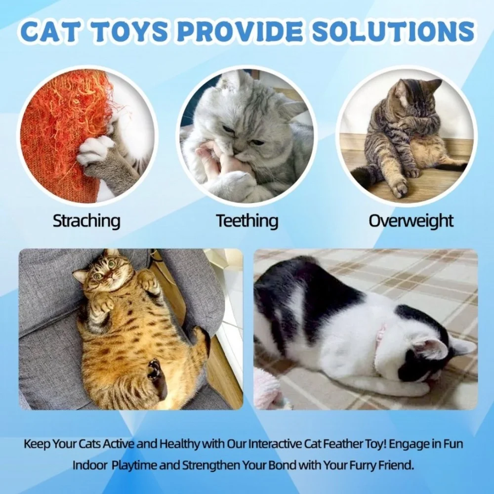 Brand New Cat Feather Interactive Toy Set with 3 Replacements and 1 Wand